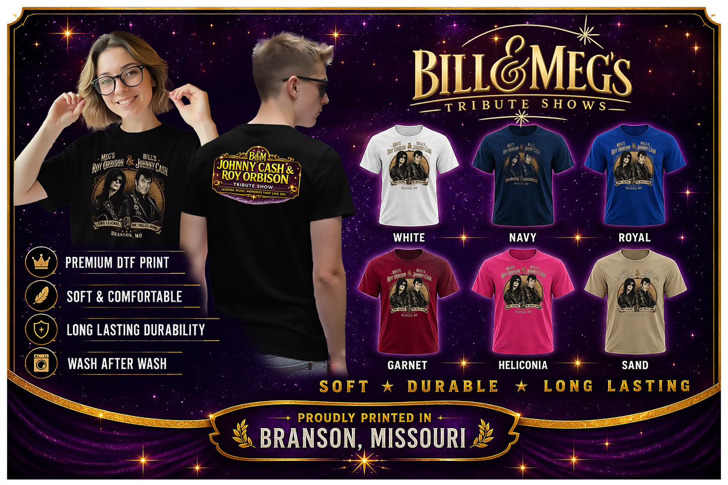 Bill & Meg's Tribute Shows – Roy Orbison & Johnny Cash Tribute T-Shirt