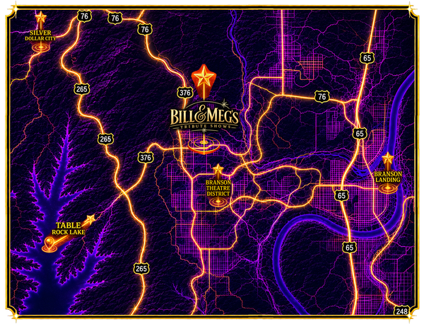 Branson Map to Bill & Meg's Tribute Shows